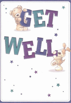 Brimming with comfort and gentle optimism, this illustrated get well card channels the heart of Kentish Town's community spirit. The playful tableau showcases a snuggly teddy bear, perched atop the bolded 'GET,' joined by a lively puppy nuzzling the strong 'WELL.' Their rounded shapes and affectionate faces spill warmth, evoking memories of childhood strolls through the leafy paths near Gospel Oak. The text's deep purple and teal hues add a splash of vibrant contrast, drawing the eye, while scattered starlike accents echo the glimmer of hope found in every recovery. The white background is as fresh as blooms from Kentish Town Flowers, reinforcing a sense of renewal so cherished in times of healing. Every detail, from the expertly illustrated fur to the magical atmosphere created by the stars, is thoughtfully composed; the scene becomes an emotional salve-perfect for sending neighbours encouragement, whether they're resting at home or recovering near Kentish Town City Farm.