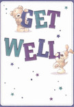 Cheerful and full of hope, this get well card radiates the playful spirit of Kentish Town: a friendly bear and a spirited puppy spring to life amidst bold letters spelling out 'Get Well.' The text is painted in rich indigo and teal, standing confidently against a creamy, inviting backdrop reminiscent of a hidden café on Leverton Street. Scattered across the card, twinkling stars in various hues bring a bit of magic, their gentle glow hinting at the possibility of healing. The hand-drawn fur of the bear and puppy looks irresistibly soft and warm, conveying an immediate sense of care and compassion. The whole composition feels as though it's been arranged by a skilled florist on Kentish Town High Street: every colour, line, and flourish placed purposefully to offer comfort and lift the recipient's spirits. Perfect for anyone in need of encouragement, this card is a vivid gesture of kindness-a little piece of hope, delivered with every smile.